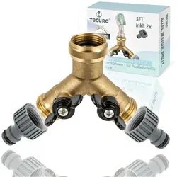 Tecuro - 2-wege Y-verteiler 3/4 Zoll Mit 2 Absperrhähnen - Für Auslaufventile Messing Blank