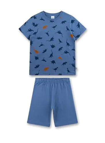 Sanetta - Kid's Pyjama Short AOP 233561 - Schlafanzug mit Dino-Print - Schlafanzug für Jungen, Gr. 104, aus 100% Baumwolle, ideal für Freizeit und Reisen, mit coolem Dino-Print auf dem Oberteil in Blau.