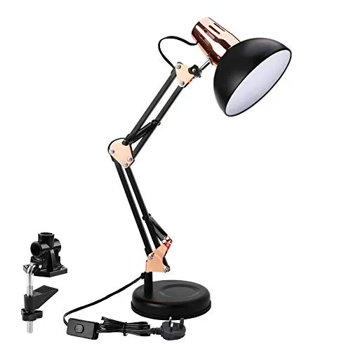 powerking LED-Schreibtischlampe mit Schwenkarm, verstellbare Architekten-Arbeitslampe, klassische Schreibtischlampe mit Klemmen, Schreibtischlampen für Zuhause, Wohnheim, Büro, zum Lesen, gold/schwarz