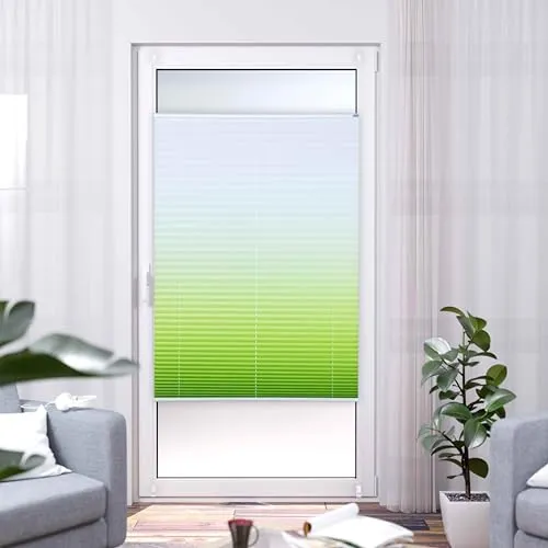 K-Home® Klemmfix-Plissee Farbverlauf Grün 50x210 cm - Plissee in modernem Farbverlauf, lichtdurchlässig und pflegeleicht. Ideal für schnelle Montage ohne Bohren, perfekt für jedes Fenster!