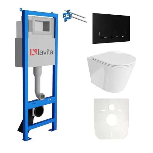 domino Lavita Vorwandelement inkl. Drückerplatte + Wand WC GALVE ohne Spülrand + WC-Sitz mit Soft-Close-Absenkautomatik (Drückerplatte RB)