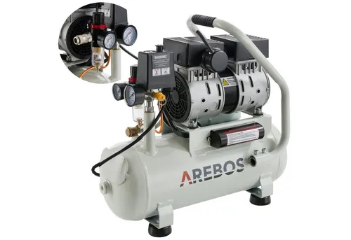 Arebos Flüsterkompressor 500W | Ölfreier 12l Druckluft Kompressor - Kompressoren, kraftvoller 500 W Motor, extrem leise und vibrationsarm, ideal für vielseitige Anwendungen wie Lackieren und Reifenbefüllen.
