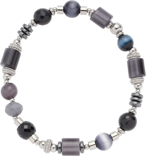 JEWELS BY LEONARDO Armband Casoria - Elegantes Damenarmband aus elastischem Edelstahl mit geometrischen Perlen in Schwarz und Grautönen, ideal für den täglichen Gebrauch und allergikerfreundlich.