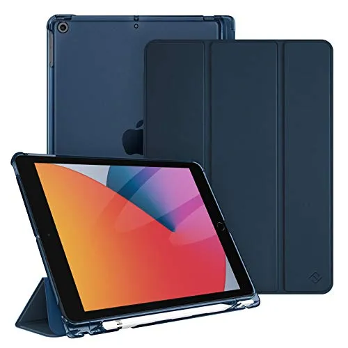 Fintie Hülle für iPad 9. Generation 2021/8. Gen 2020/7. Gen 2019 10.2 Zoll mit Stifthalter, ultradünne leichte Schutzhülle mit transparenter Rückseite und Auto Schlaf/Wach Funktion, Marineblau