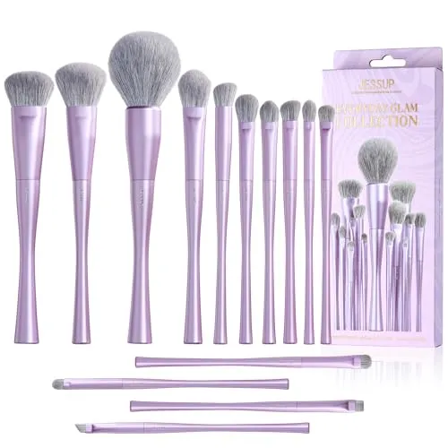 Jessup Pinselset Make up Pinsel Set, professionell 14-teilig vegan Makeup Pinsel für Foundation Lidschatten Concealer Kontur Puder Rouge Verblenden Eyeliner hochwertige Kunstfaser Luxus-Lila T512