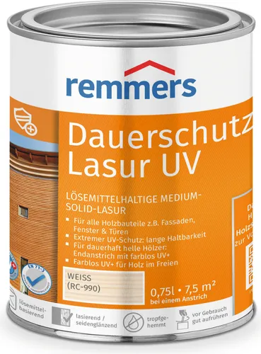 Remmers Dauerschutz-Lasur UV weiß (RC-990) 0,75 l, Holzlasur