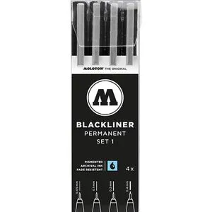 Molotow Fineliner Blackliner Set 1, 0.05, 0.1, 0.2 und 0.4 mm, schwarz, 4 Stück