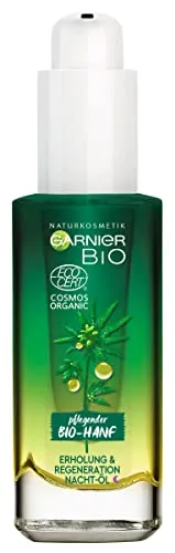 Garnier Bio-Hanf Nacht-Öl 30ml - Veganes Gesichtsöl für trockene Haut, mit Bio-Hanf für Erholung und Regeneration über Nacht. Ideal zur Stresslinderung und für strapazierte Haut.