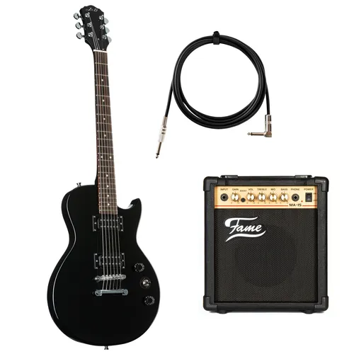 E-Gitarren Set für Anfänger J & D L80 II BK + MA 15 - Komplettes E-Gitarren Set mit J & D L80 II Black und MA-15 Verstärker. Perfekt für Einsteiger mit hochwertigem Korpus und leistungsstarkem Combo-Verstärker für vielseitigen Sound.