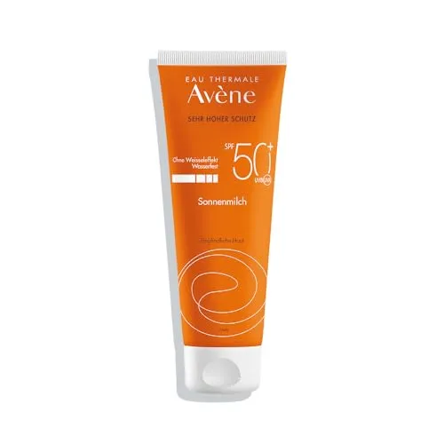 Avene Sunsitive Sonnenmilch SPF 50+ - Sonnenschutzmittel für empfindliche Haut mit sehr hohem Schutz. Wasserbeständig, feuchtigkeitsspendend und ohne weißen Film für einen natürlichen Teint.