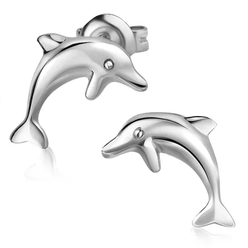 MATERIA Delfin Ohrstecker Damen aus 925 Sterling Silber - Ohrstecker im Sea Life Design, rhodiniert für dauerhaften Anlaufschutz, ideal für Strandliebhaber und Schmuckliebhaber, in edlem Etui geliefert.