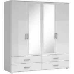 IVAR Kleiderschrank mit Spiegeln und Schubladen - 4-türig in Weiß - Kleiderschrank mit modernem Design und viel Stauraum, ideal für minimalistisches Wohnen. Mit einfacher Montage und praktischen Spiegeln für den perfekten Look.