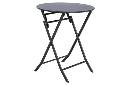 Runder klappbarer Gartentisch Greensboro - Graphitgrau - 2 Plätze - Gartentisch aus Epoxy-behandeltem Stahl, klappbar und platzsparend, ideal für kleine Balkone oder Terrassen.