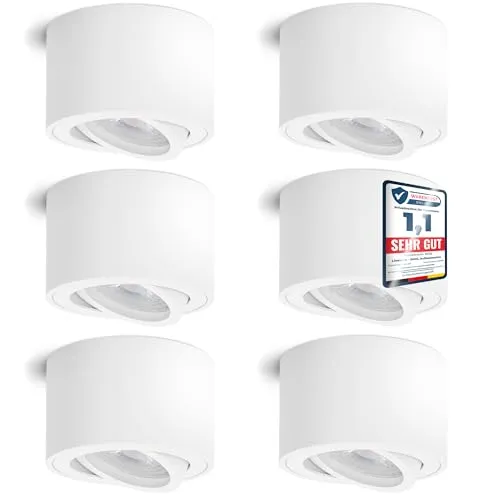 linovum 6er Set SMOL LED Aufbauspot - flach & schwenkbar - Lampen: Extra flacher, schwenkbarer Deckenspot in modernem Design, ideal für Küche und Flur. Inklusive warmweißem LED Modul für optimale Beleuchtung ohne Trafo.