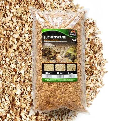 Buchenspäne grob als Einstreu für Ihr Terrarium in 10, 20 oder 60 Liter - Natürliches Buchenspan geeignet für Reptilien, Vögel und Kleinsäuger (60 Liter)