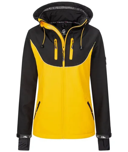 Rock Creek Softshelljacke Damen D-442 gelb XS - Wasserabweisende und winddichte Softshelljacke für Damen, ideal für Outdoor-Aktivitäten. Mit praktischer Kapuze und regular fit für optimalen Tragekomfort.