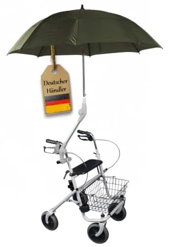 FabaCare Rollator Regenschirm mit Halterung - Rollator Zubehör für optimalen Schutz bei Regen, Sturm und Sonne. Mit individuell einstellbarer Halterung bleibt die Bedienung des Rollators bequem und sicher.