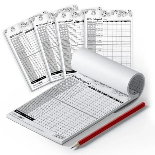 itenga Würfelspiel Block gut lesbar und übersichtlich (4 Blöcke DIN A6 10,5 x14,8cm - insgesamt 1200 Spiele)