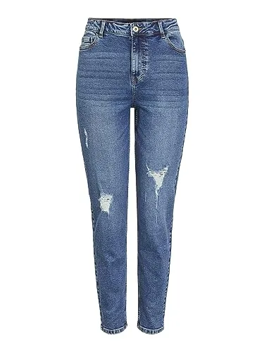 PIECES Damen Pckesia Mom Hw ANK Freizeithose - Damen-Jeanshose im trendigen Mom-Style, aus hochwertiger Baumwolle, mit lässigem Used-Look und praktischen Hosentaschen – perfekt für den Alltag!