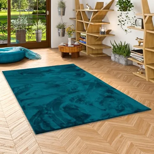 Luxus Super Soft Hochflor Teppich Melia Petrol - Teppich aus 100% Polyester, extrem weich und langlebig, rutschfester Rücken, ideal für Fußbodenheizung, verleiht jedem Raum modernen Luxus und Komfort.