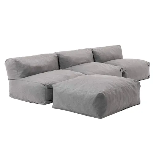 Modulares Ecksofa mit 3 Sesseln und 1 grauem Hocker von Oviala