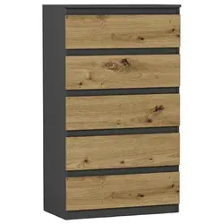 Moderne Kommode Anthrazit/Eiche Artisan 70x40x121 cm