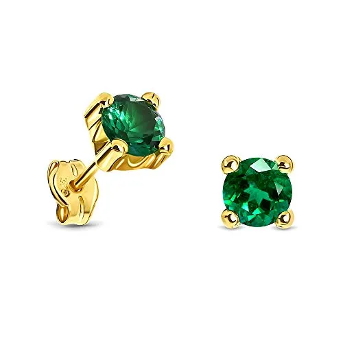 MIORE Schmuck, Ohrringe Damen, Ohrstecker Gold 375 9 Kt Gelbgold, Damenohrringe mit Smaragd Stein in Krappenfassung, goldene Ohrstecker Damen, Ohrschmuck