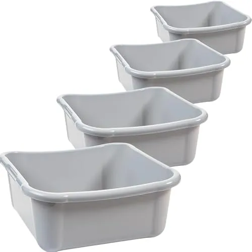 SUSTANIA Schüssel Spülschüssel, eckig, 4 Stück, 12 Liter, 15,5 x 35 x 35 cm, aus stabilem Kunststoff, hellgrau, Made in EU