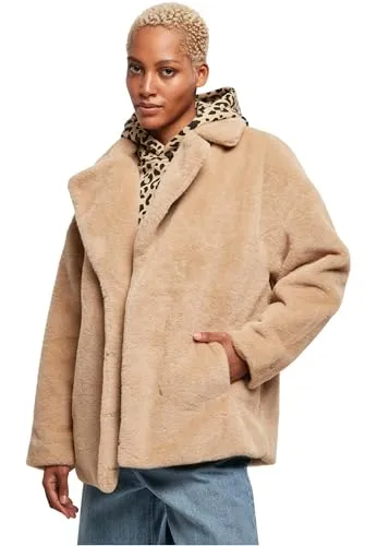 Urban Classics Ladies LAPEL TEDDY Oversized Jacke - L - Funktionsjacke mit flauschigem Kunstpelz, ideal für kalte Tage. Die modische Teddyjacke vereint Glamour und Funktionalität für einen urbanen Look.