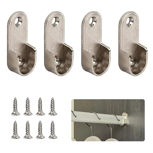 Wisebom 4 Stück Schrank Flansch Sitz Halter, Duschvorhangstangen-Halter Kleiderstange Halterungen Kleiderstangen-Stützhalterung Zinklegierung mit 8 Schrauben