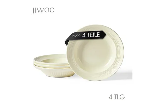 JIWOO Suppenteller 4er Ø20,3 cm, Speiseteller Pastateller Salatteller Dessertteller Plate, (4 St), Keramik Plate Hochwertige Tellerset Weiß mikrowellen spülmaschinenfest