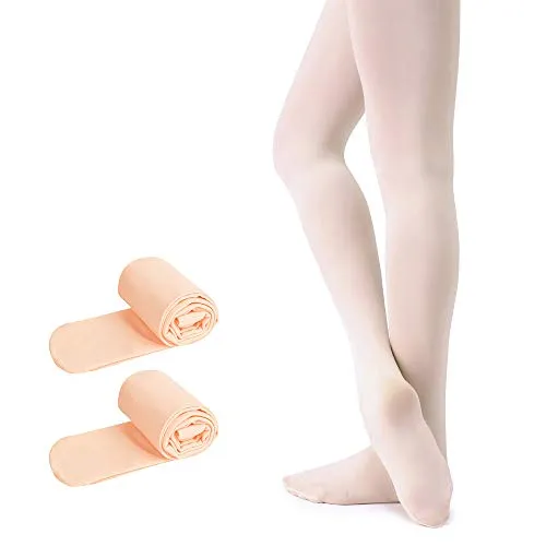 Soudittur Ballett Strumpfhose für Mädchen und Damen mit Fuß Ultra-Stretch, 2 Paar Ballett Rosa, Gr.- M (125-140 cm)