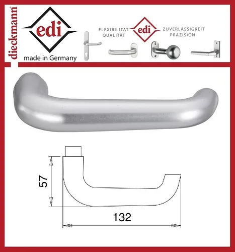 Drücker Lochteil U Form 104 Z Alu.F1 Zimmertür VK 8mm ( ähnl. Form Paris) EDI