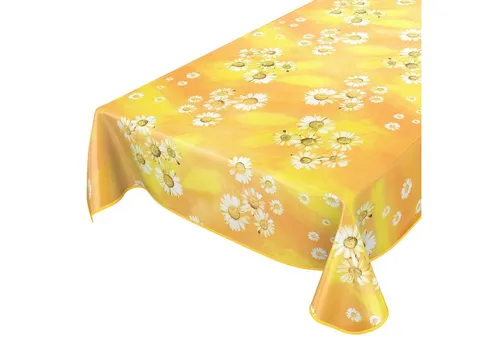 ANRO Tischdecke Tischdecke Wachstuch Blumen Gelb Robust Wasserabweisend Breite 140 cm, Glatt