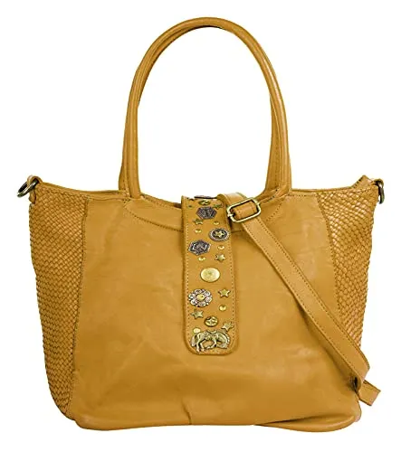 forty° Handtasche Echt Leder Damen | Shopper mit Flechtmuster - Damen-Schultertaschen, handgefertigte Lederhandtasche aus 100% Rindleder, Made in Italy, mit raffiniertem Flechtmuster und praktischem Magnetverschluss für eleganten Stil und Funktionalität.