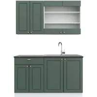 Vicco Küchenzeile Fame-Line, 140 cm in Grün-Gold Landhaus/Weiß - Küchenzeilen für maximalen Stauraum und Funktionalität auf kleinstem Raum. Mit Soft-Close-Scharniere und hochwertiger MDF-Front ist diese Singleküche ideal für Singles und kleine Wohnungen.