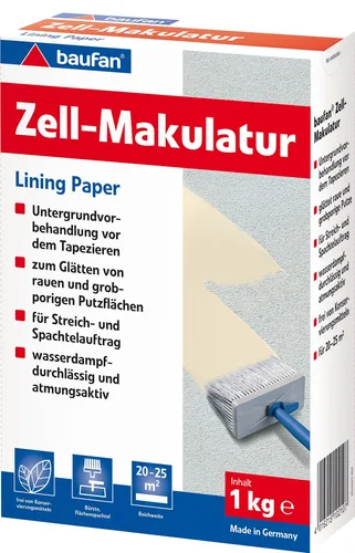 Baufan Zell Makulatur 1 kg - Grundierung für perfekte Haftung, ideal für die Vorbereitung von Wänden vor dem Streichen oder Tapezieren.