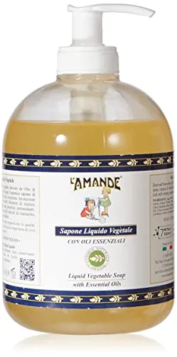 L'AMANDE – Pflanzliche Flüssigseife für Hände und Körper aus Olivenöl, Pflegendes Reinigungsgel, Duschgel mit Vitamin E – Natürliches Duschgel mit ätherischem Öl, 500 ml