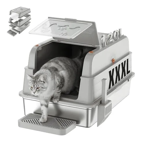 JUMMICO 120L Edelstahl Katzentoilette 3-in-1