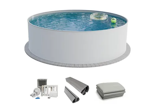 Fresh-Pool Profi Stahlwandpool Set rund, 420x150 cm, Stahl 0,8 mm weiß, Folie 0,8 mm grau, Einhängebiese