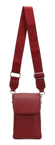 ITALYSHOP24 Damen Tasche Crossbody Handytasche Umhängetasche Bodybag Schultertasche Crossover Smartphone Geldbörse Brusttasche Handtasche Brieftasche Abend (Dunkelrot)