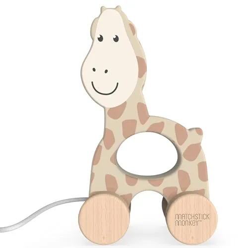 Matchstick Monkey Holzspielzeug Nachzieh Spielzeug mit Baumwollschnur - Gigi Giraffe - fördert Feinmotorik für stundenlangen Spielspaß - ab 12 Monaten - aus Buchenholz - Farben auf Wasserbasis