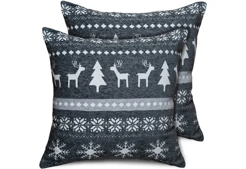 matches21 HOME & HOBBY Kissenbezüge 2er Set Kissenhüllen 45x45 cm Elche & Muster grau als Weihnachts-Deko, (2 Stück), Zierkissen-Bezüge für Sofa-Kissen, Couch-Kissen