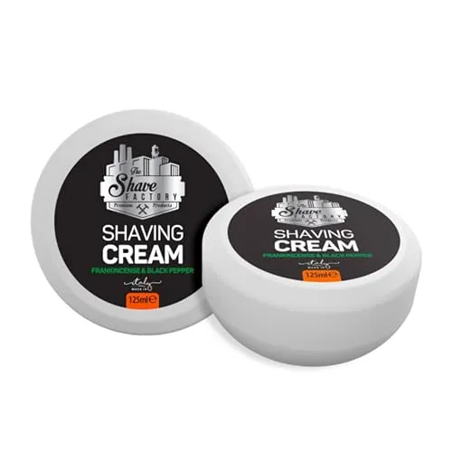 THE SHAVE FACTORY Shaving Cream Soap – Frankincense & Black Pepper 125ml – Reichhaltiger Schaum, angenehme Rasur – Feuchtigkeitsspendend mit Luxusduft – Für alle Hauttypen geeignet