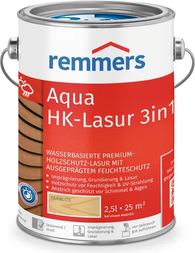 Remmers HK-Lasur 3in1 [plus] farblos, matt, 2,5 Liter - Beizen – Premium Holzschutzlasur für außen, kombiniert Imprägnierung, Grundierung und Lasur in einem, schnelltrocknend und umweltverträglich.