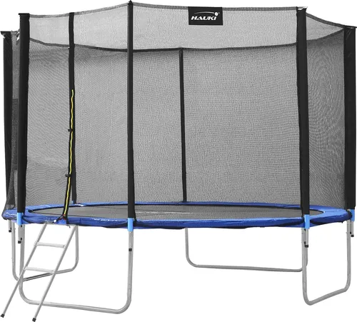 Hauki Trampolin Outdoor Ø427 cm, Blau - Rundes Gartentrampolin für Kinder bis 150 kg, GS geprüft mit Sicherheitsnetz und Leiter – ideal für sicheres Springvergnügen und aktive Familienzeit im Garten.