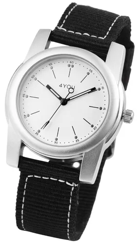 Damen Herren Unisex Uhr Weiß Schwarz Silber Textil Sportlich 5ATM 250001020 4YOU