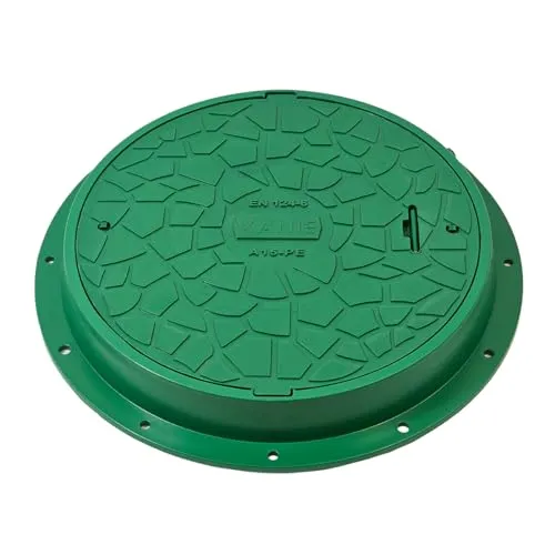Schachtdeckel aus Kunststoff DN600 mit Rahmen Ø 800mm, A15 bis 1,5T - Robuster Kunststoff-Schachtdeckel in grün, ideal für Fuß- und Radwege. Leicht, korrosionsbeständig und mit Verriegelung für zusätzlichen Schutz.