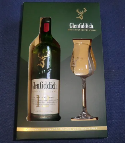 Glenfiddich 12 Jahre Geschenkset 0,7l - Whisky-Geschenkset mit 12 Jahre gereiftem Glenfiddich, ideal für Whisky-Liebhaber und besondere Anlässe.