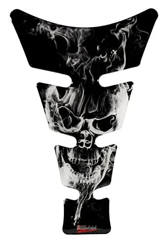 BIKE-label Tankpad 3D Motorrad-Aufkleber Tankschutz Totenkopf Flammen Weiß Grau X501102